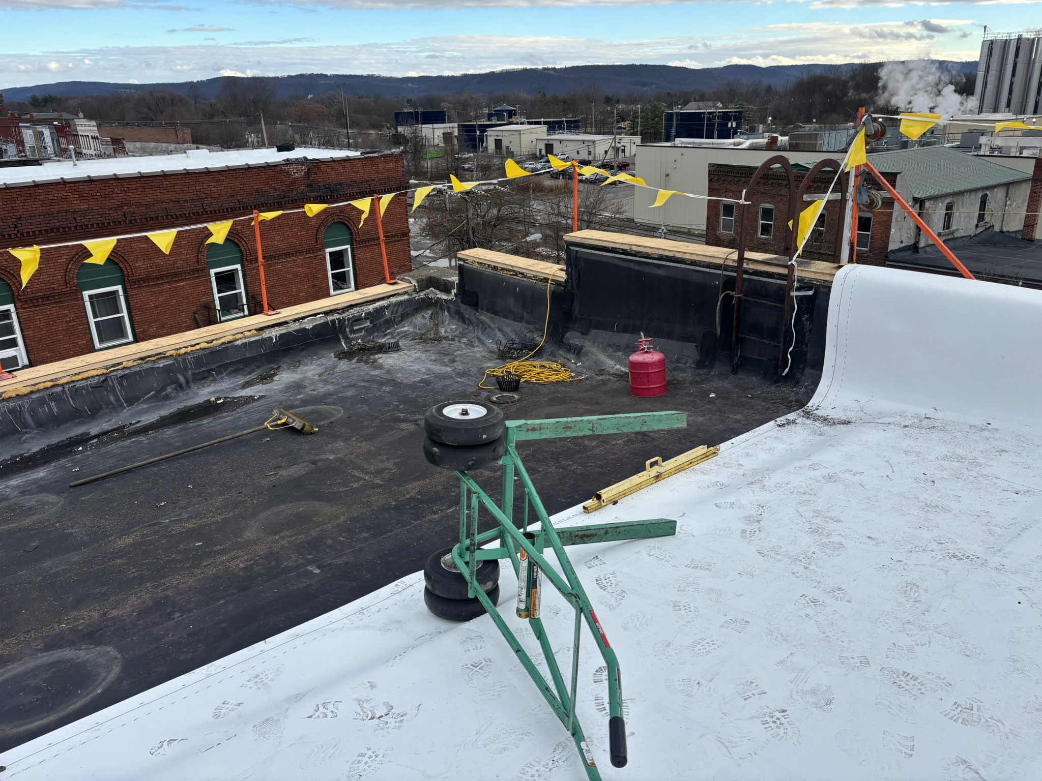 The lower roof looking toward the corner of Clark St. and Broad St.